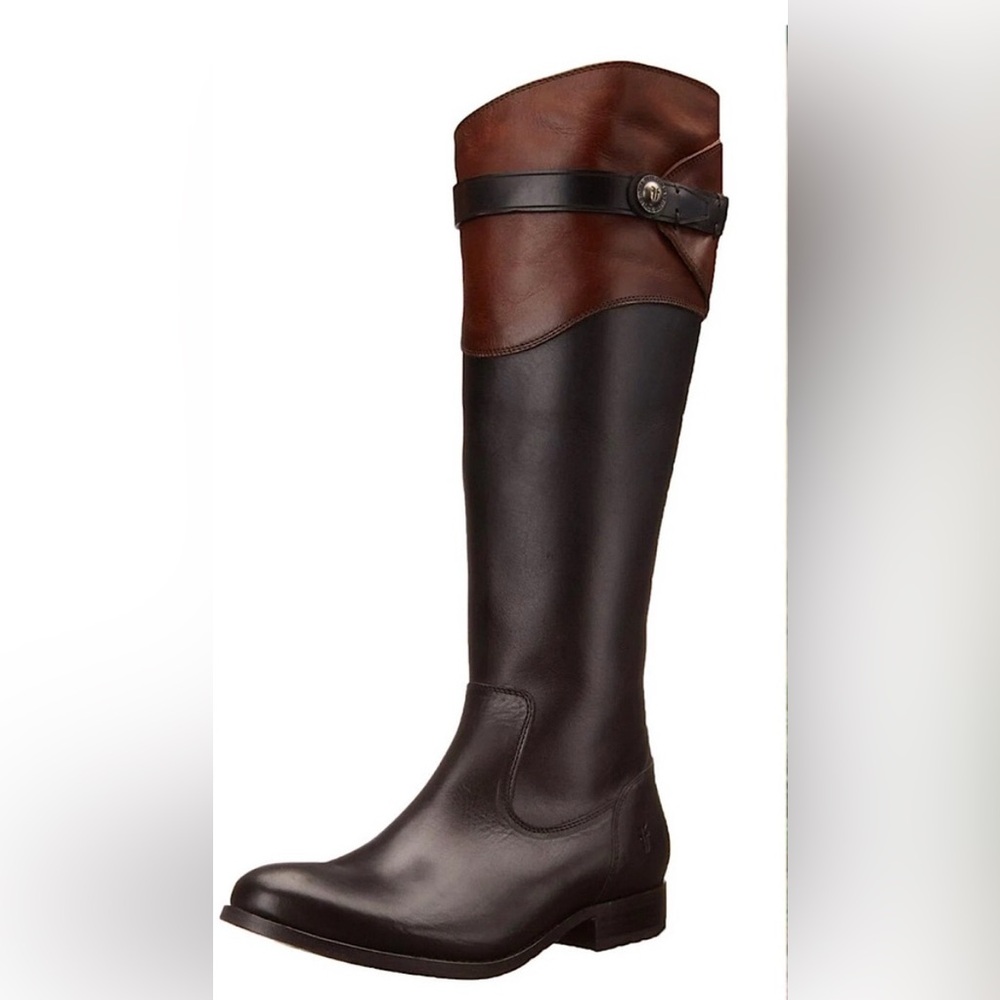 Frye Molly Button Black Brown Multicolor Leather Equestrian Riding Boots